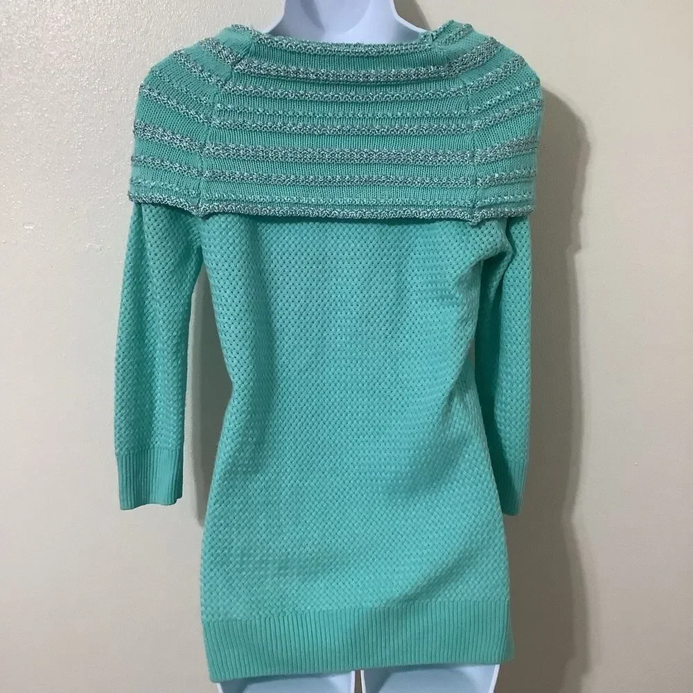 Teal Retro Wintercore‎ Cabincore Holiday Feminine Winter Sparkly Knit Sweater XS